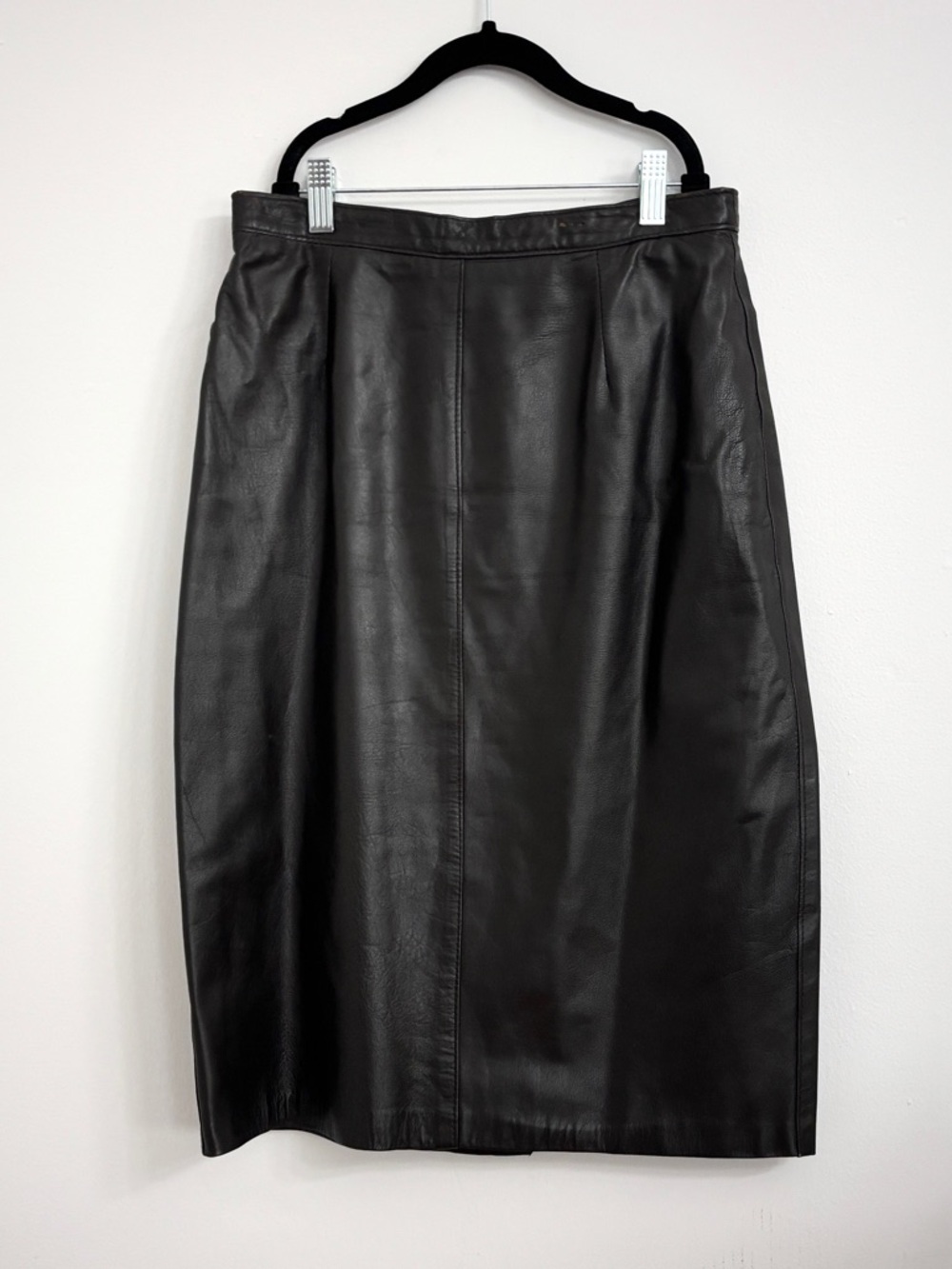VINTAGE Chocolate Brown Leather Midi Pencil Style Skirt - Sz 10